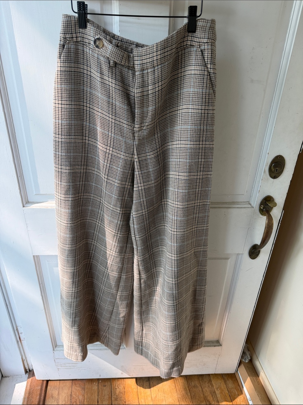 Anthropologie Plaid Wide-Leg Pants in Beige and Black